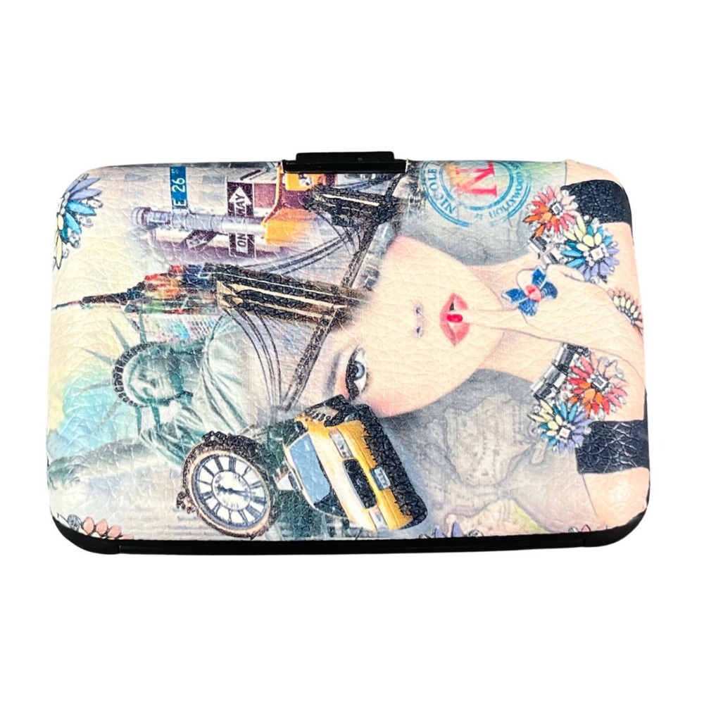 Nicole Lee NYC Graphic Print Accordion Card Case Hardshell Wallet Multicolor